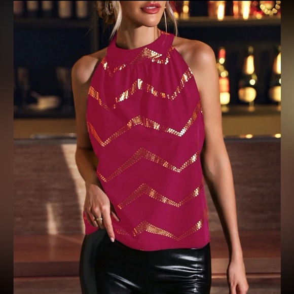 Boho gold chevron print tie back halter top - Picture 15 of 15